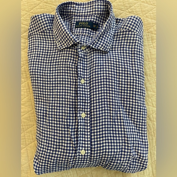 Polo Ralph Lauren Other - POLO RALPH LAUREN Small Gingham Check Linen Sport Shirt in Blue Size 2XLT $125